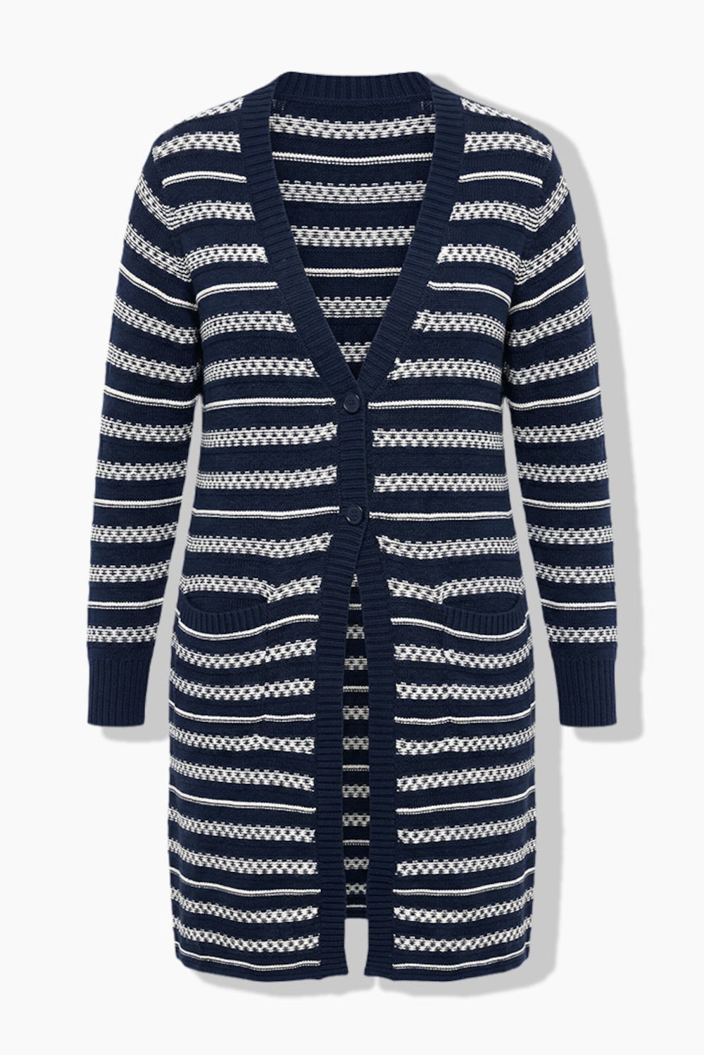 Long-Strickjacke, V-Ausschnitt, Langarm, Biobaumwolle