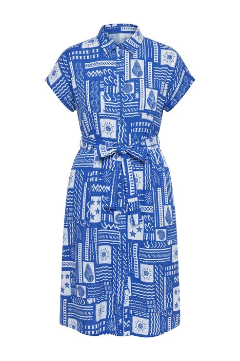 Midi šaty, oversized, dlaždicový potisk, polo rukávy