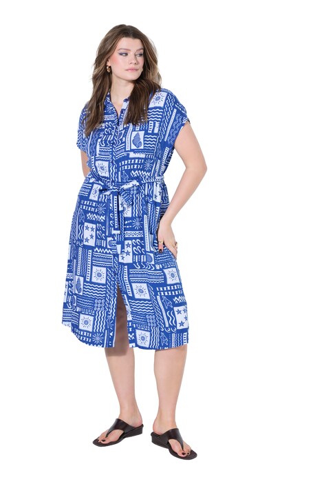 Midi šaty, oversized, dlaždicový potisk, polo rukávy