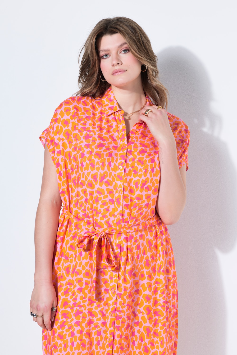 Midi-jurk, oversized, color-leo, strikceintuur