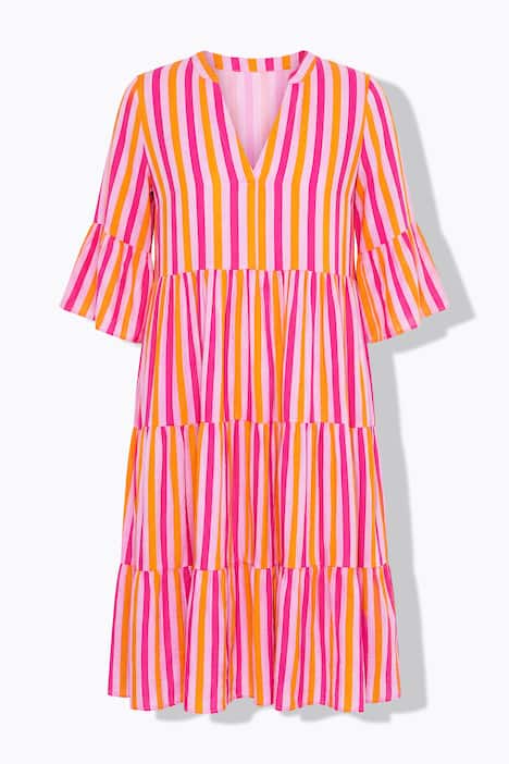 Midikleid, A-Line, Musselin, Streifen, Volants