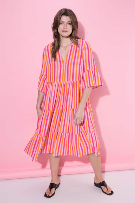 Midikleid, A-Line, Musselin, Streifen, Volants