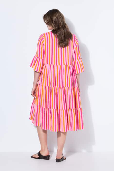 Midikleid, A-Line, Musselin, Streifen, Volants