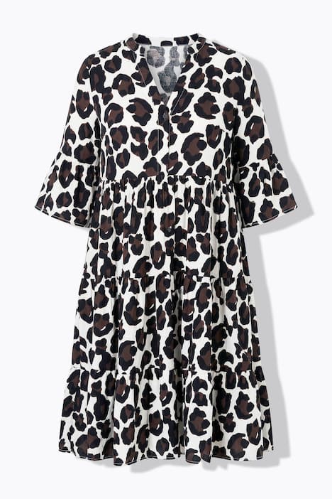 Maxi-jurk, A-lijn, mousseline, luipaardprint, volants