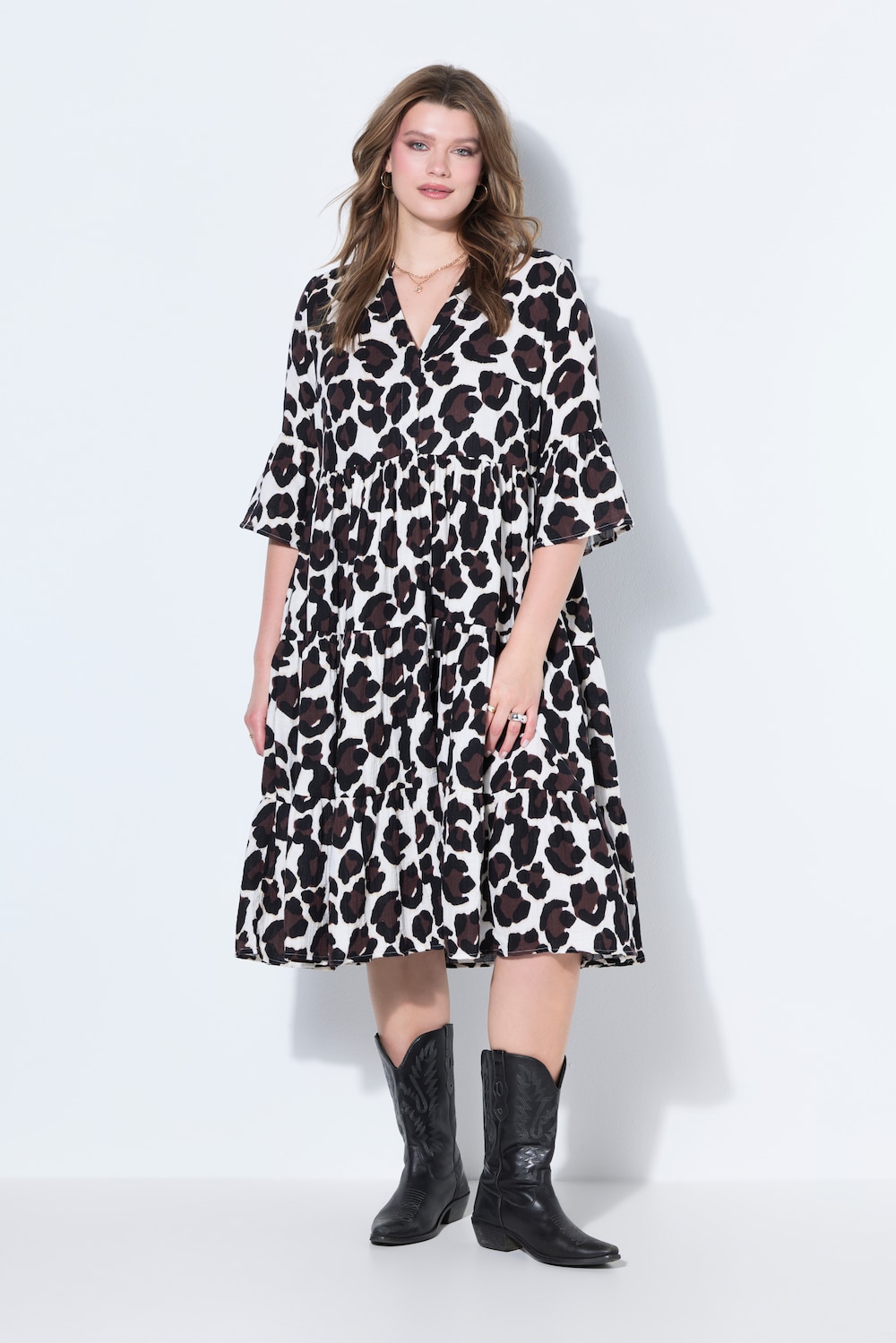 Maxikleid, A-Line, Musselin, Leo, Volants