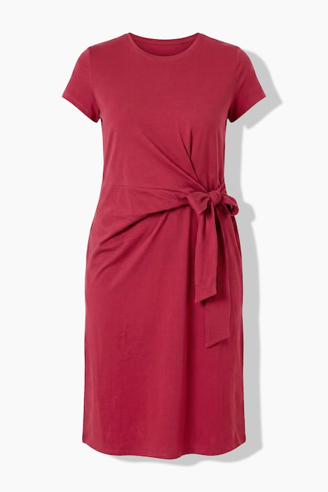 Midi-Jerseykleid, A-Line, Drapierung mit Bindeband