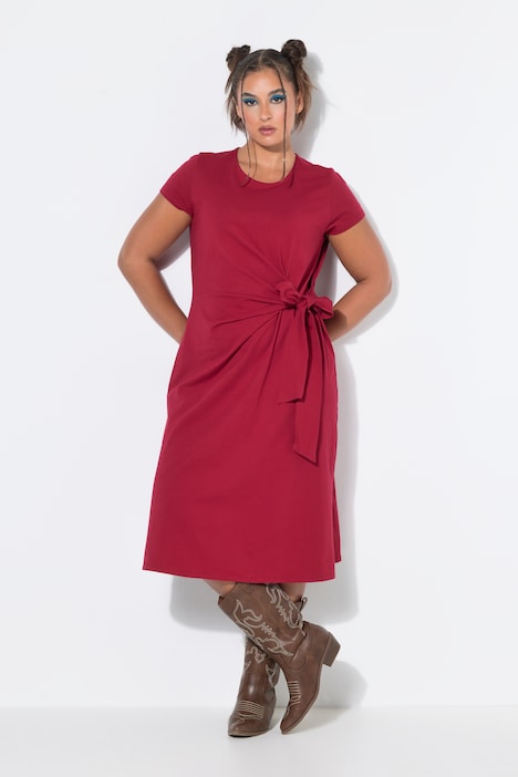 Midi-Jerseykleid, A-Line, Drapierung mit Bindeband