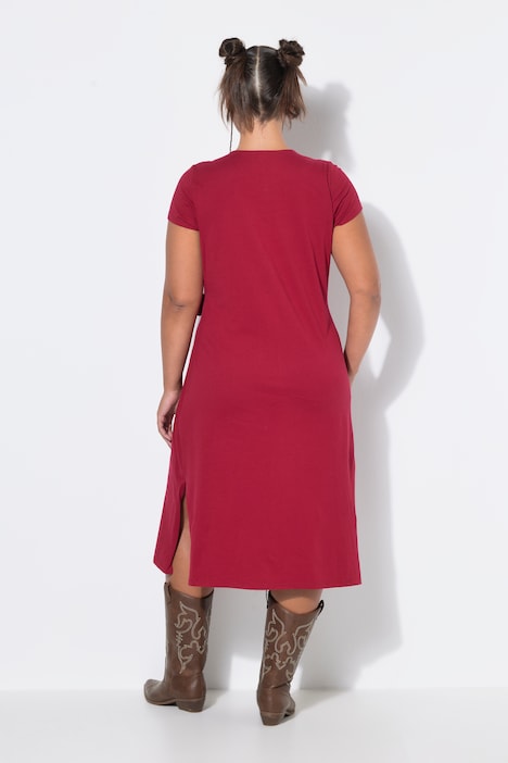 Midi-Jerseykleid, A-Line, Drapierung mit Bindeband
