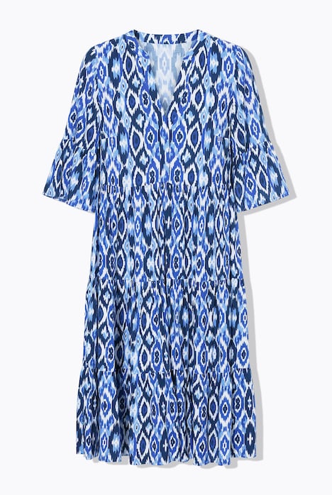 Vestido largo, corte A, rombos, volantes