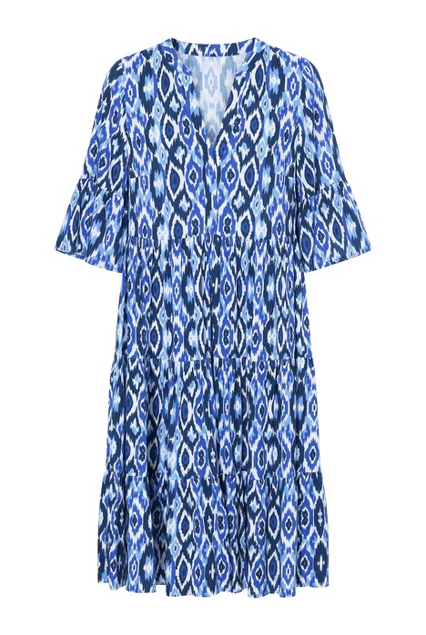 Maxi šaty áčkového střihu s rombovým vzorem a volány