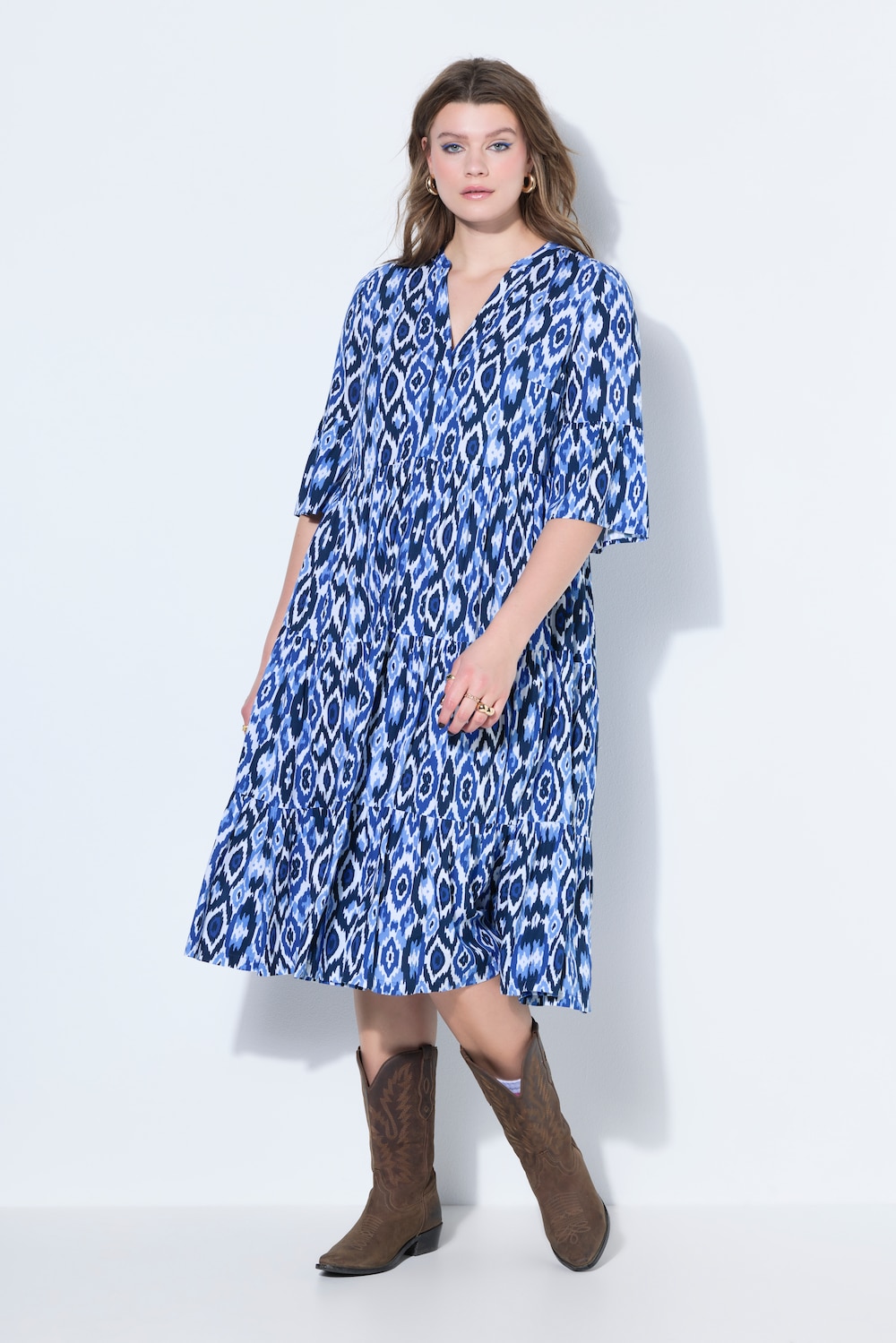 Midikleid, A-Line, Rhomben, Volants