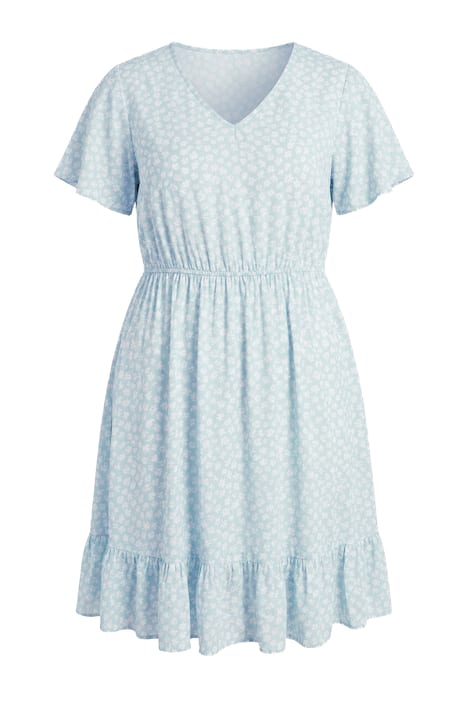 Šaty, áčkový střih, květinový vzor, volánky, krátké rukávy