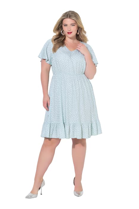 Šaty, áčkový střih, květinový vzor, volánky, krátké rukávy