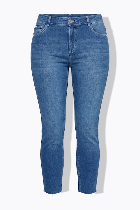 Verkorte jeans, 5-pocket, gerafelde zoom