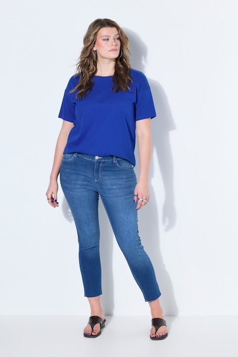 Verkorte jeans, 5-pocket, gerafelde zoom