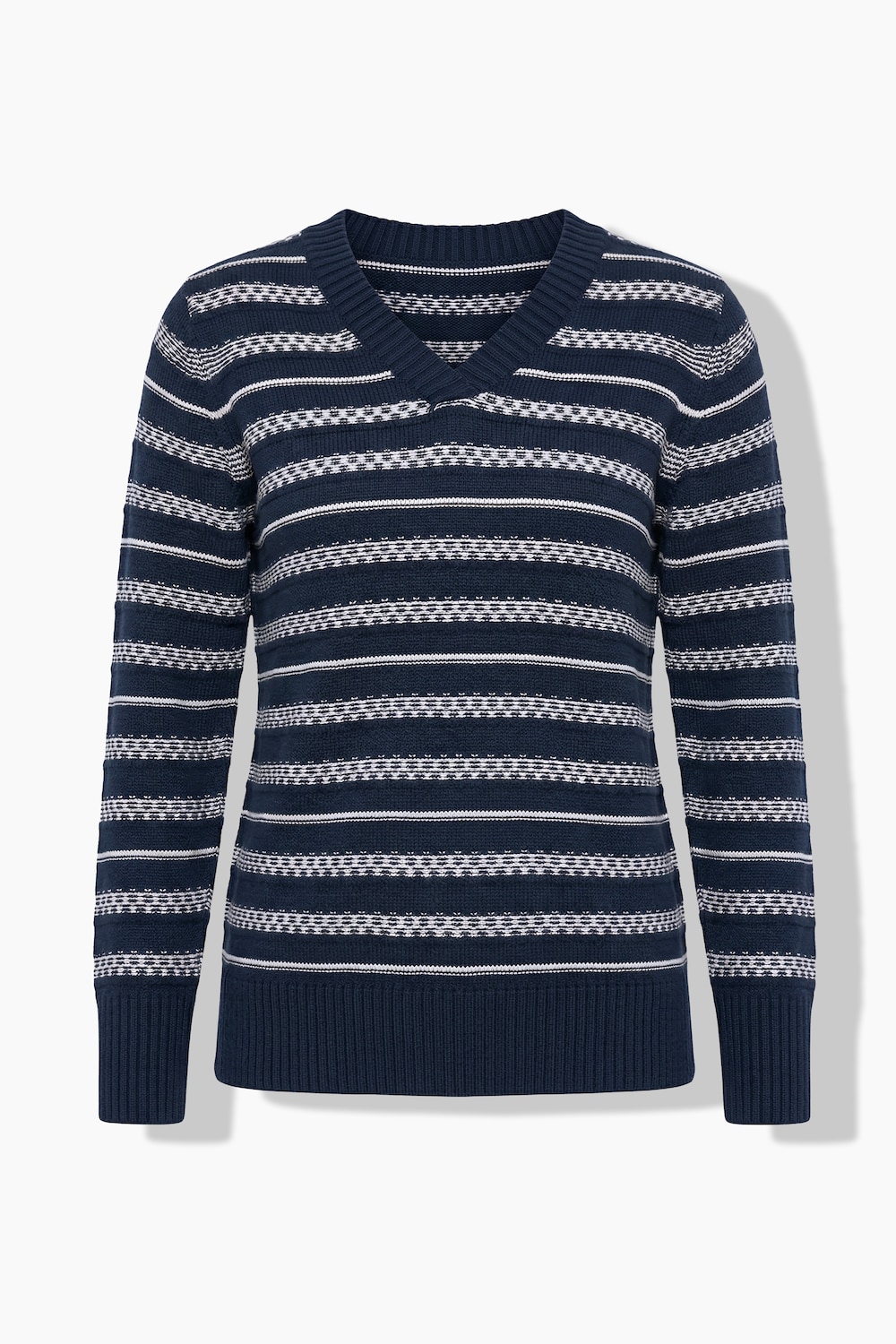 Pullover, Streifen, V-Ausschnitt, Langarm, Biobaumwolle