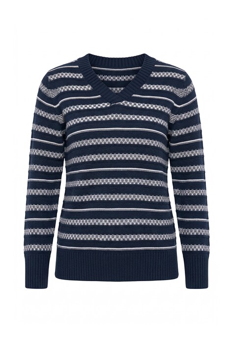 Pullover, Streifen, V-Ausschnitt, Langarm, Biobaumwolle