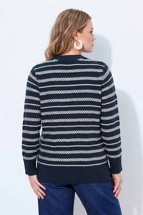 Pullover, Streifen, V-Ausschnitt, Langarm, Biobaumwolle
