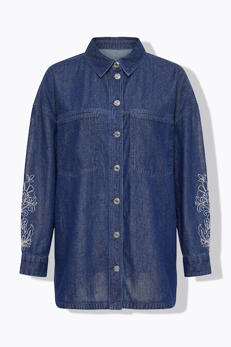 Camicia in denim, taglio oversize, ricamo sulle maniche