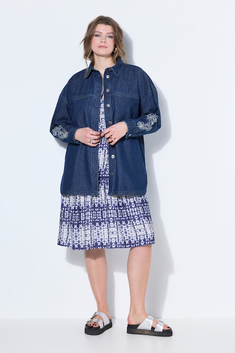 Jeanshemd, Oversize Shape, Ärmel-Stickerei
