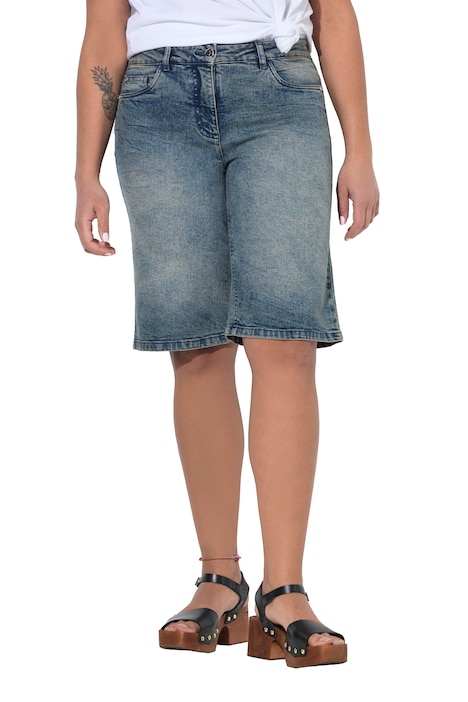 Džínové bermudy, široké nohavice, vysoký pas, 5 kapes