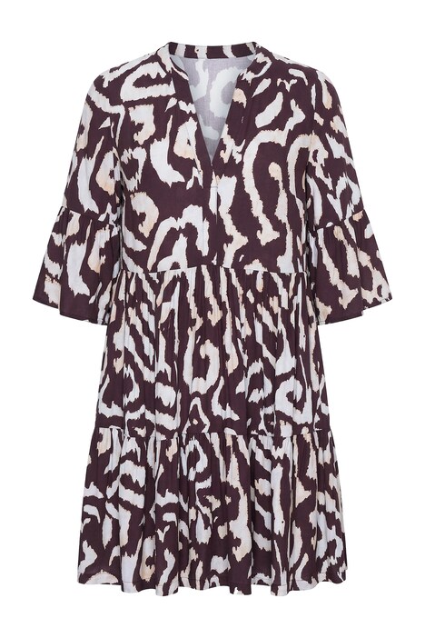 Šaty, krátký áčkový střih, potisk, volánky