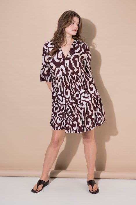 Kleid, kurze A-Line, Print, Volants