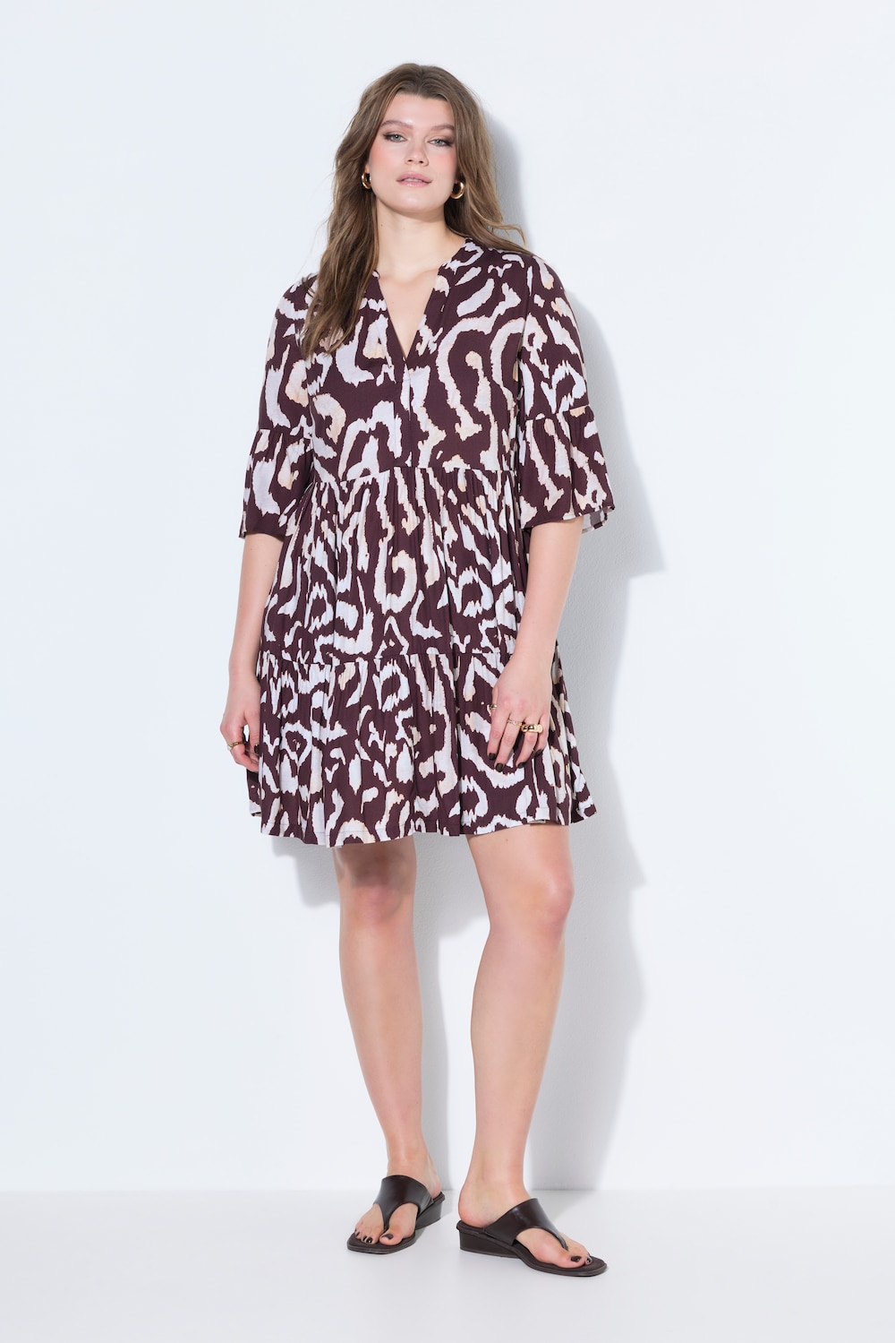 Kleid, kurze A-Line, Print, Volants