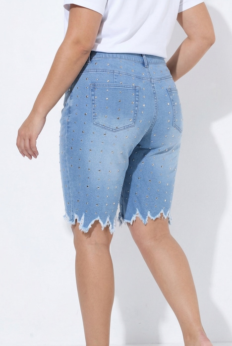 Jeans-Bermuda, Loose Fit, Ziernieten-Streifen