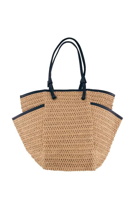 Slaměná taška, kožené lemování, zip