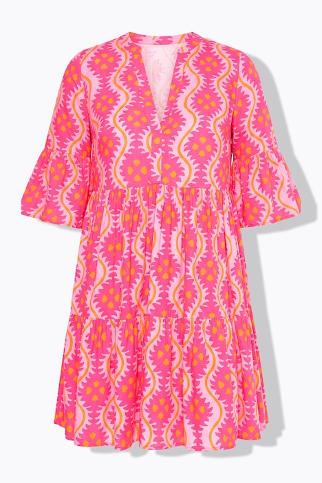 Kleid, kurze A-Line, Print, Volants