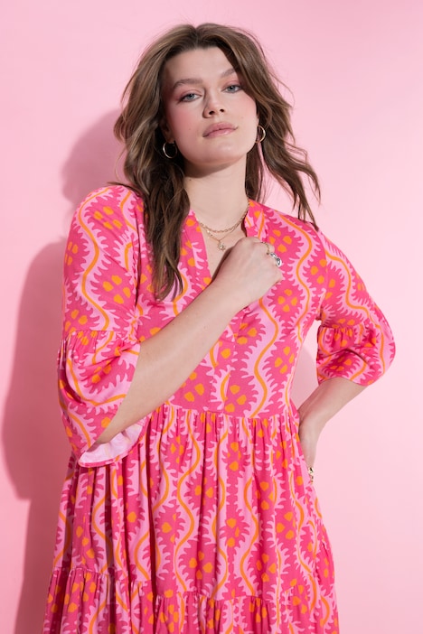 Kleid, kurze A-Line, Print, Volants