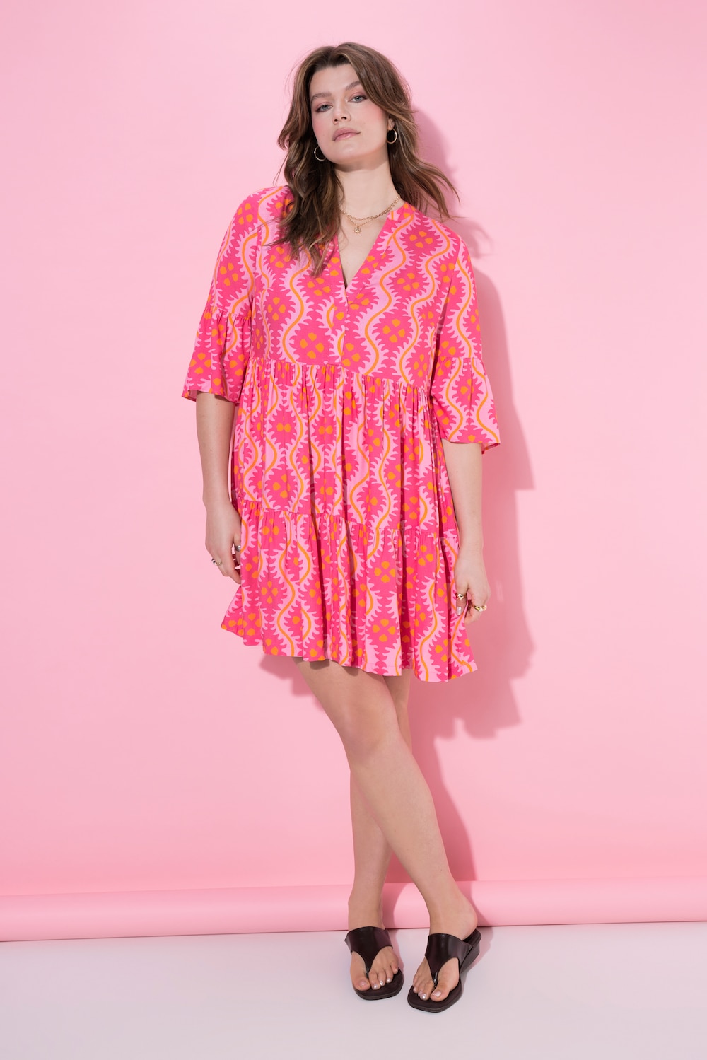 Kleid, kurze A-Line, Print, Volants