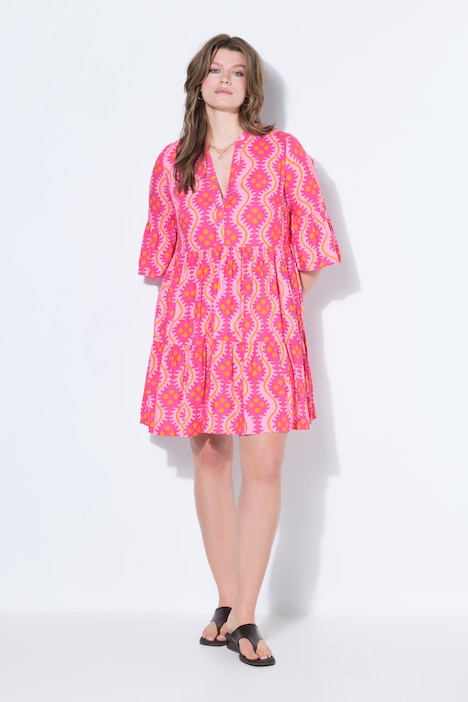 Kleid, kurze A-Line, Print, Volants