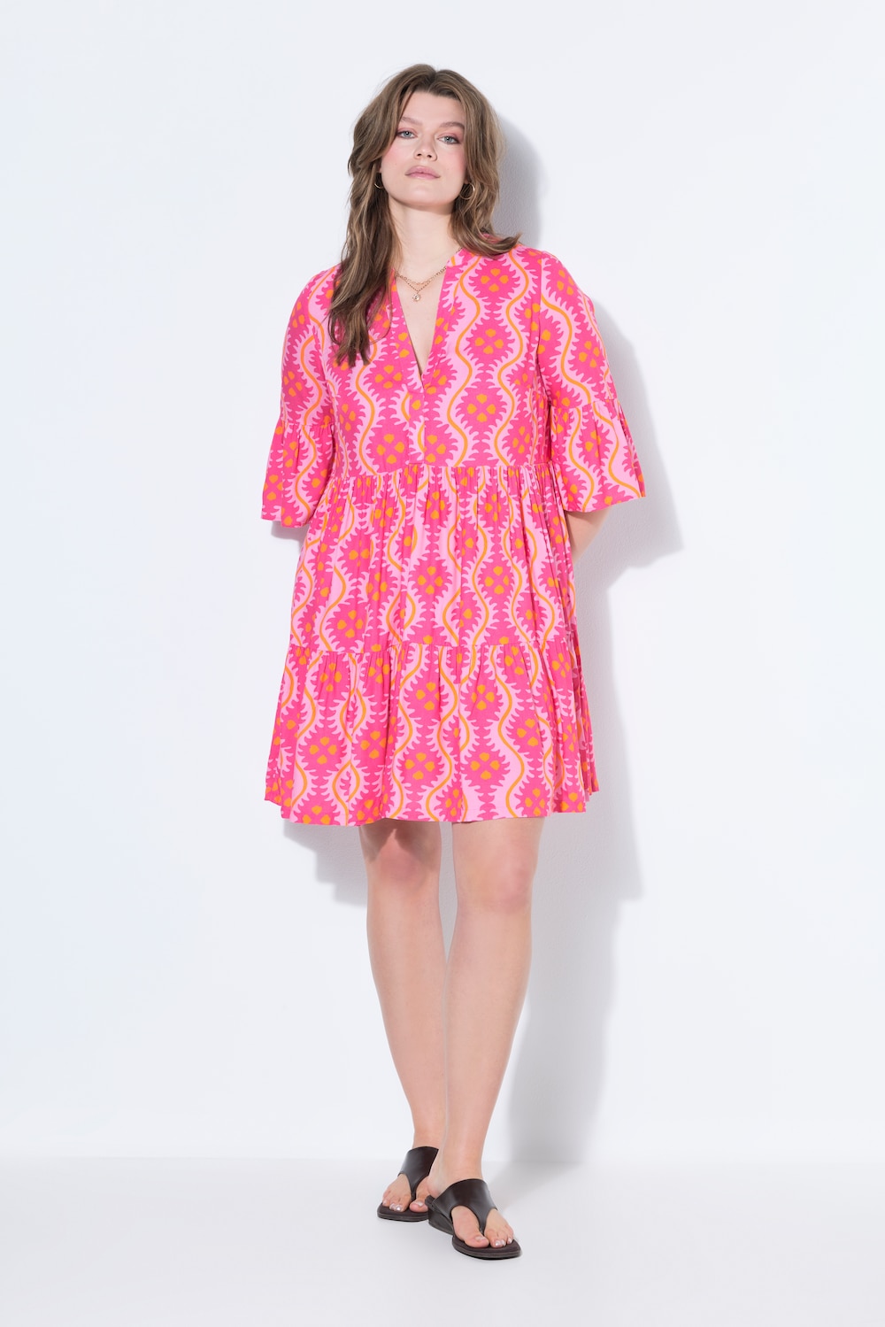 Kleid, kurze A-Line, Print, Volants