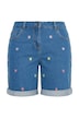 Džínové kraťasy, rovný střih, 5 kapes, vyšívané květiny