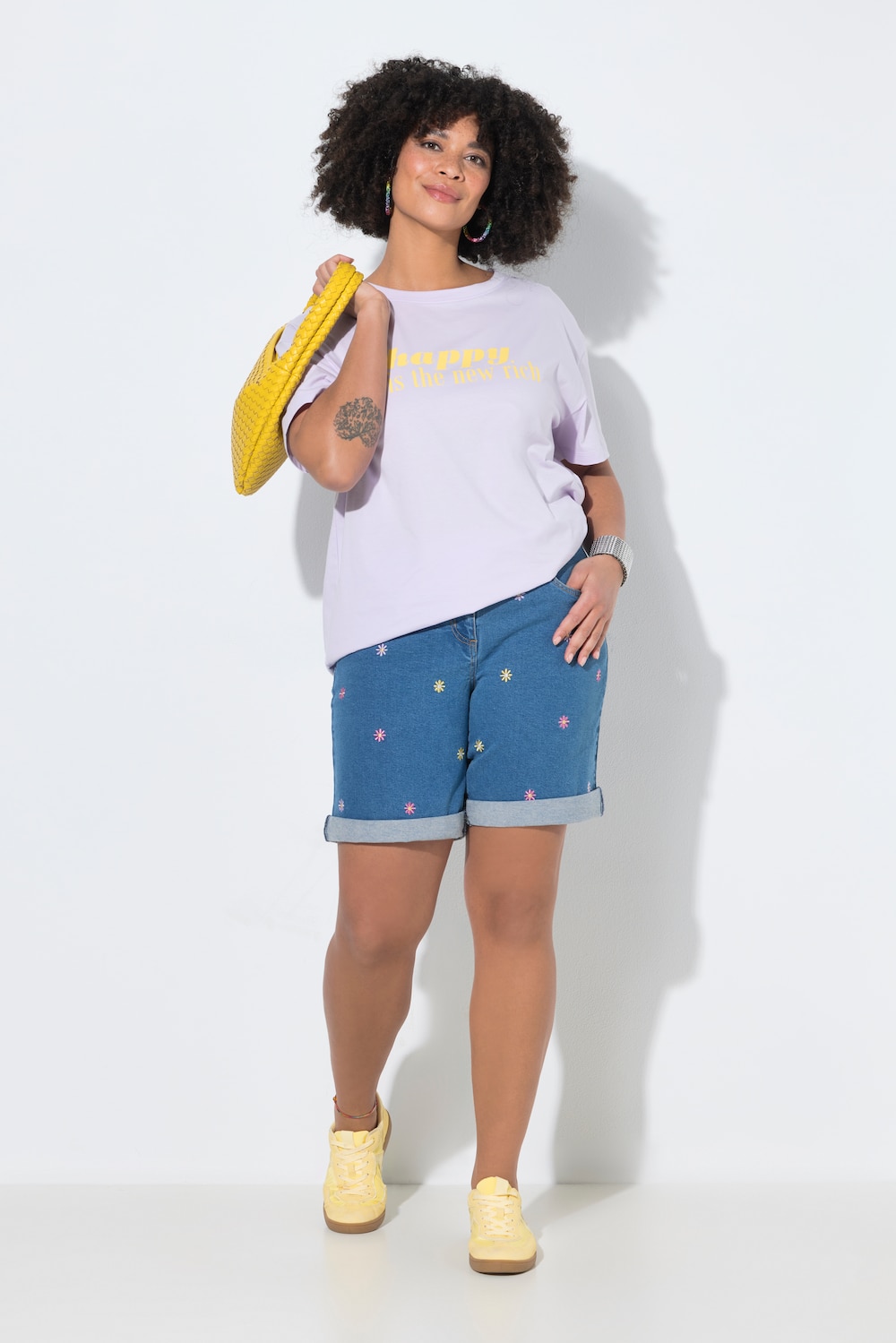 Jeansshorts, gerade, 5-Pocket, Stick-Blüten