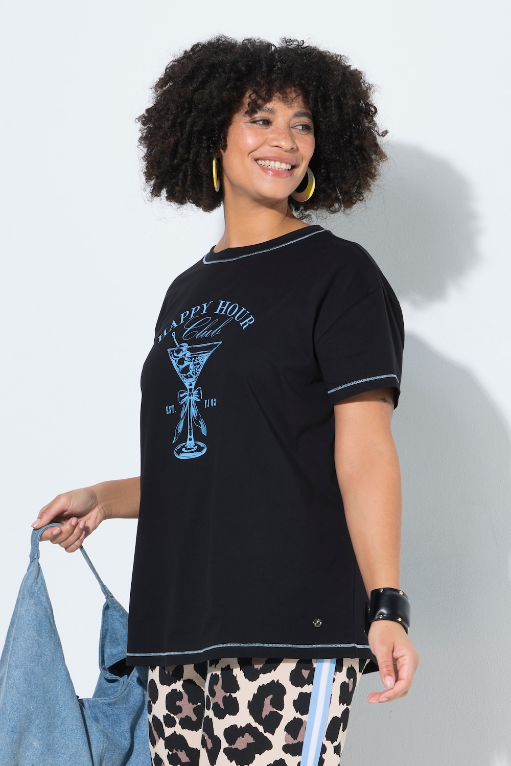 T-Shirt, Boxy Fit, Cocktail-Motiv, Halbarm