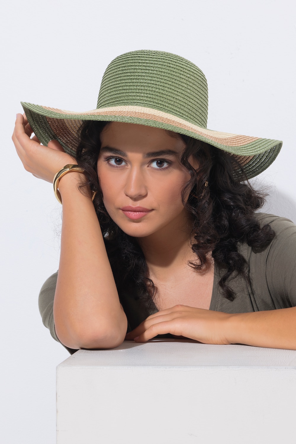 Strohhut , Streifen, breite Krempe