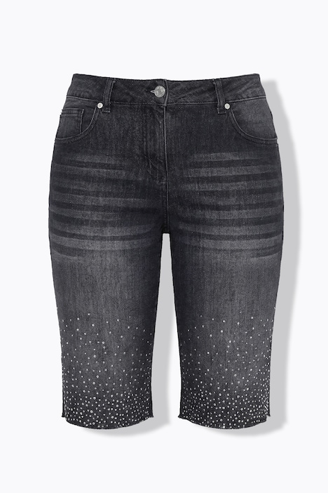 Jeans-bermuda, rett passform, dekorative steiner