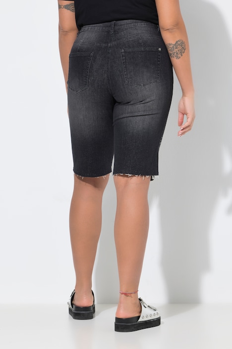 Jeans-bermuda, rett passform, dekorative steiner