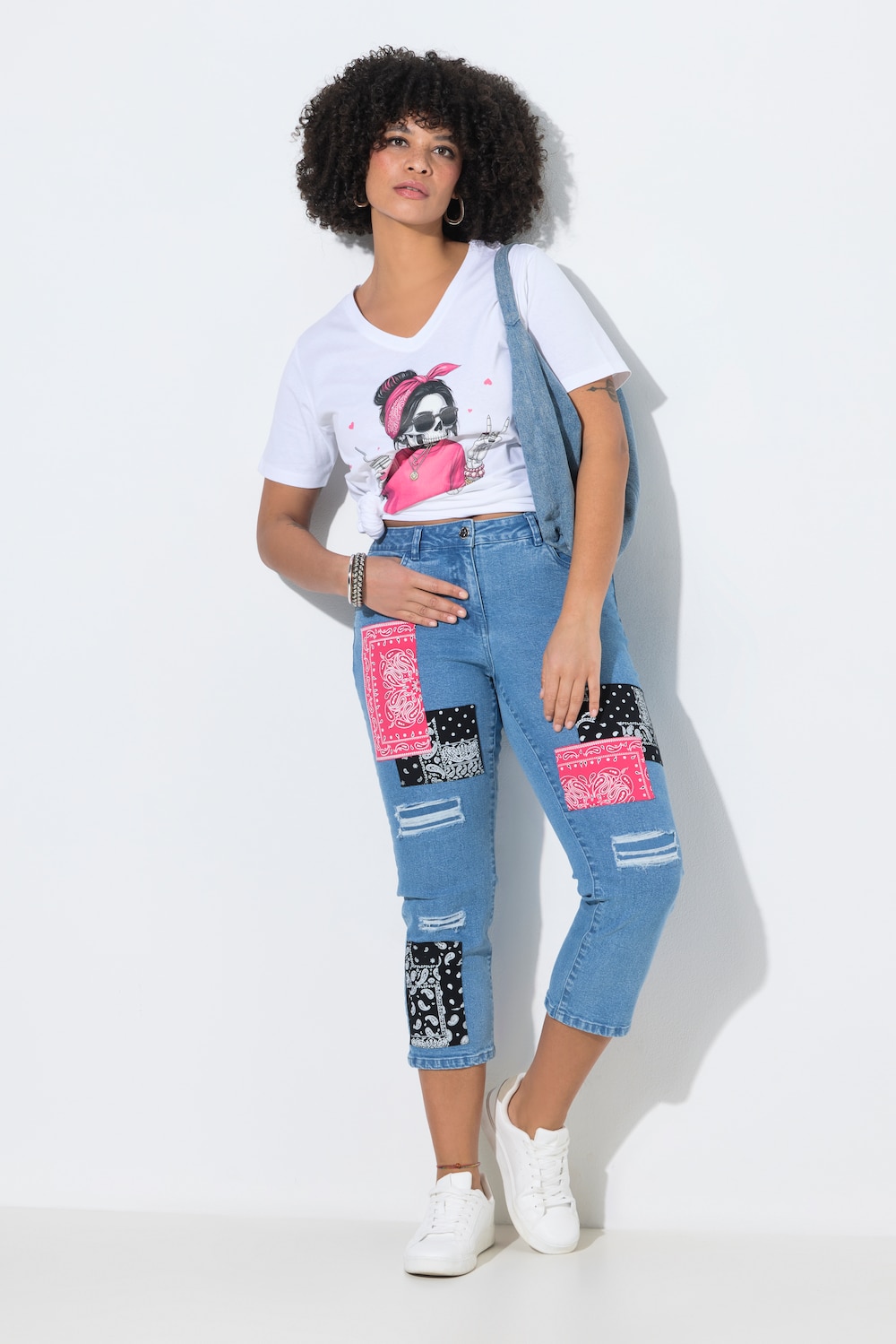 3/4-Jeans Amy, farbige Bandana-Patches, 5-Pocket