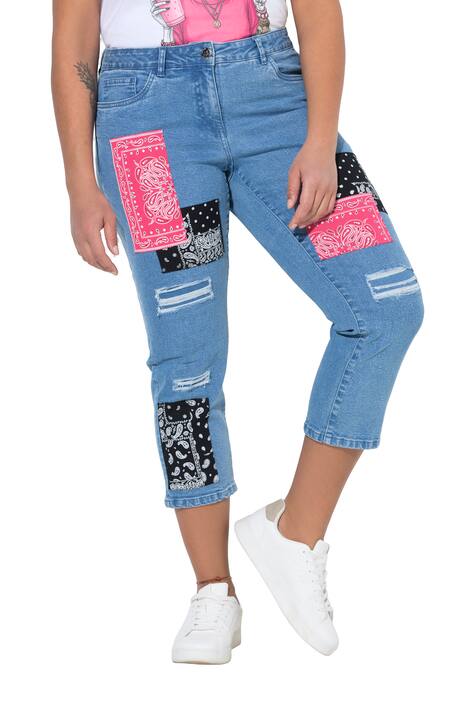 3/4 Džíny Amy, barevné záplaty bandana, 5 kapes