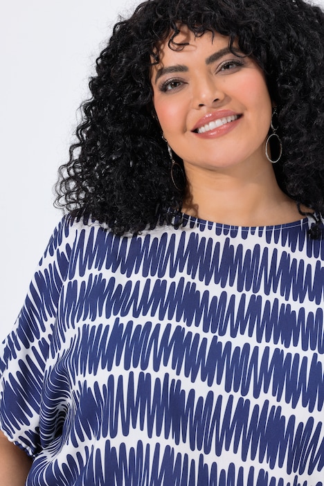 Bluse, Oversized, U-Boot-Ausschnitt, Halbarm