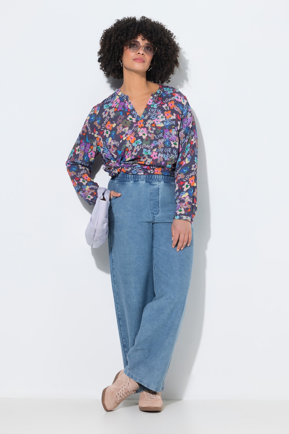 Pull-on-jeans, brede ben, stretchdenim-look