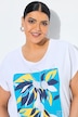 T-Shirt, Blätter, Oversized, Rundhals, Halbarm, Saumband