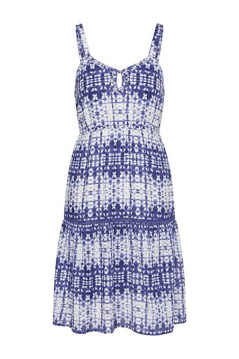 Midi šaty, áčkový střih bez rukávů, pruhy, ozdobné stuhy