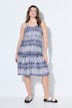 Sukienka midi, bez rękawów, krój w kształcie litery A, paski, ozdobne tasiemki