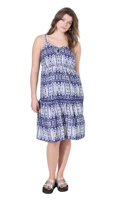 Midi šaty, áčkový střih bez rukávů, pruhy, ozdobné stuhy