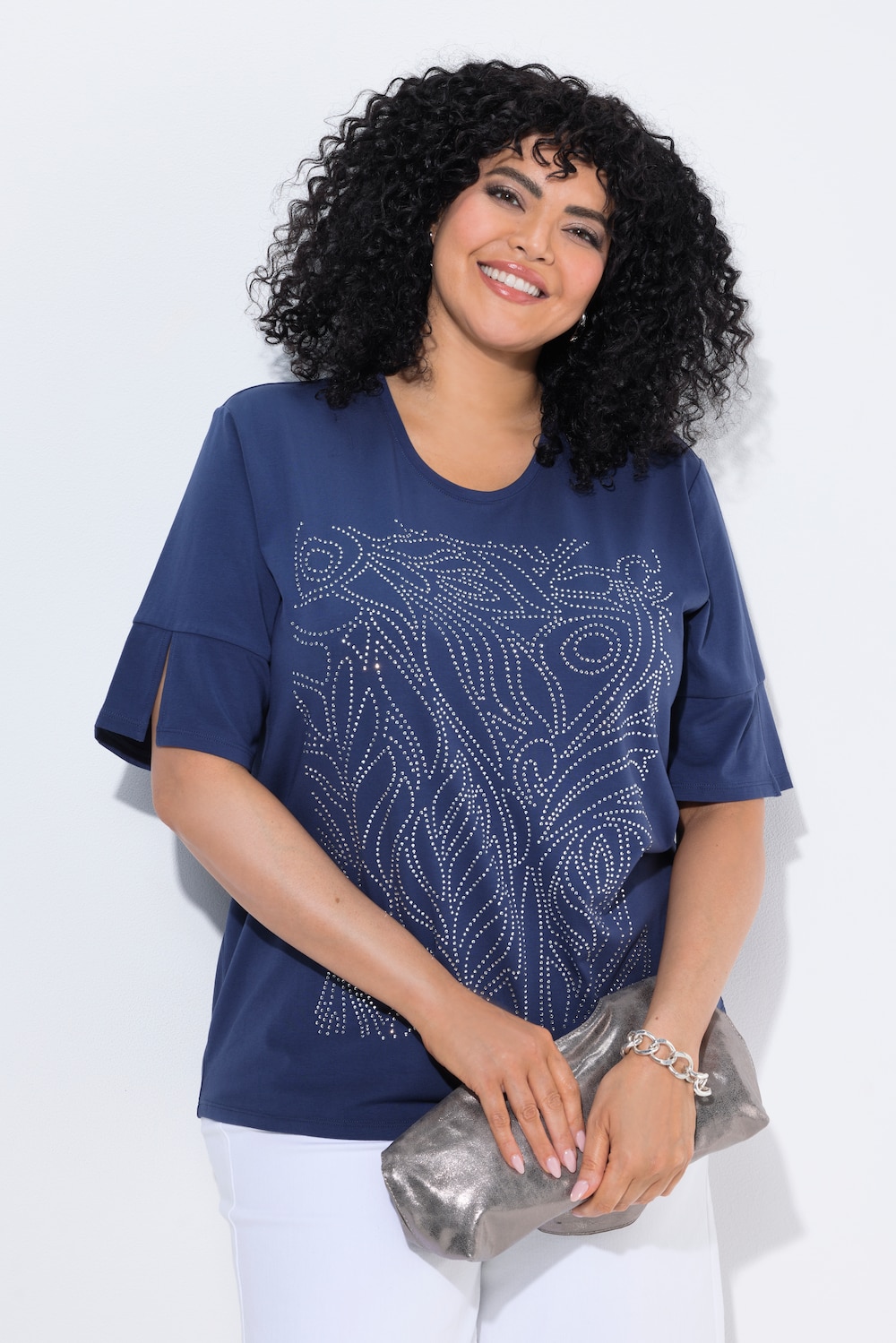 T-Shirt, Glitzermotiv, Rundhalsausschnitt, Halbarm
